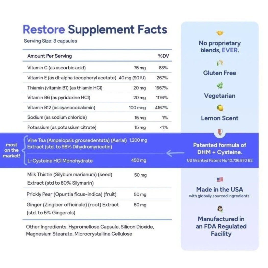 Cheers Restore Supplement DHM L-Cysteine Herbal Formula Capsules