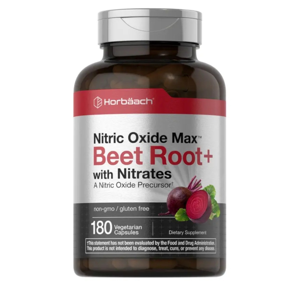 Nitric Oxide Max Beet Root+ with Nitrates–Non-GMO, Gluten-Free, 180 Veg Capsules