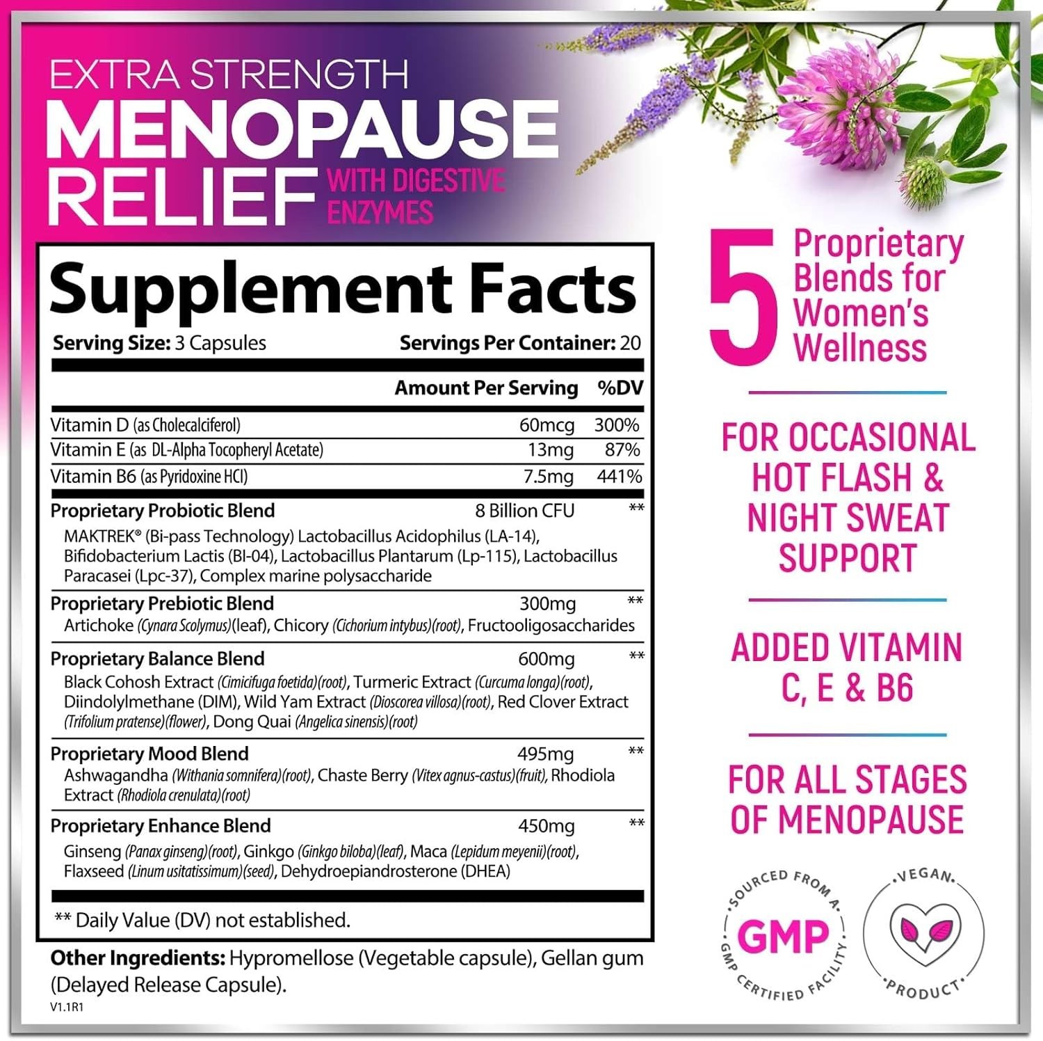 Menopause Supplements for Women, 8 Billion CFU Probiotics with Dong Quai, Chaste