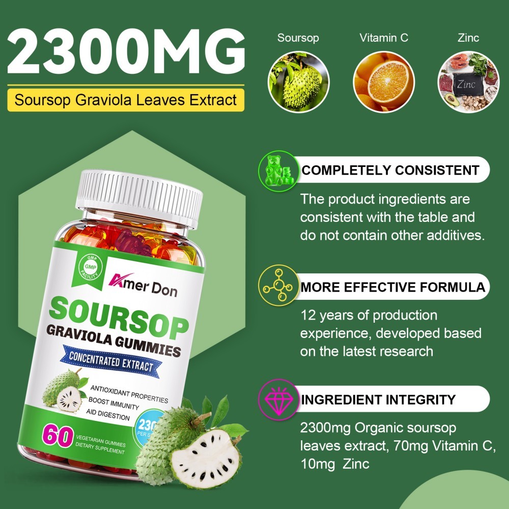 Soursop Graviola Gummies 2300mg – Antioxidant, Immune Support, Digestive Health