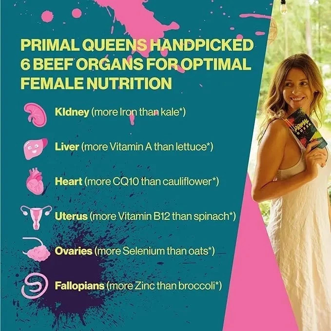 3PCS Primal Queen Grass Fed OrganSupplement Hormone Support Capsules60Count