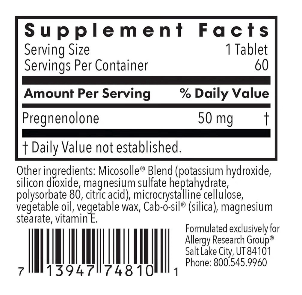Allergy Research Group Pregnenolone 50 Micronized Hormone Precursor Support