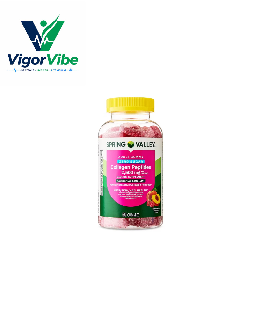 Spring Valley Zero Sugar Collagen Peptides 2500mg Gummy, 60 Count