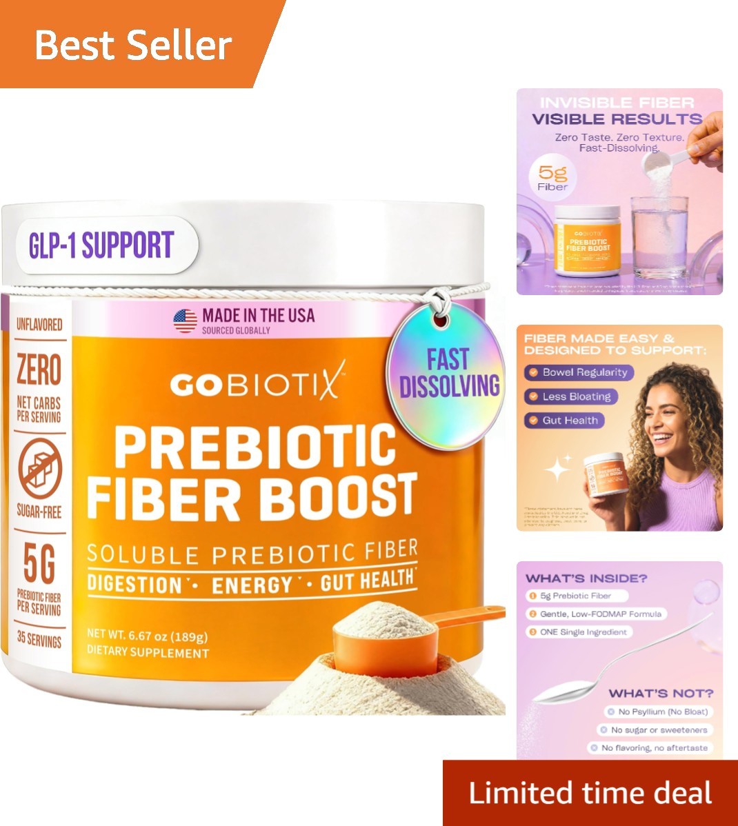Organic Plant-Based Prebiotic Fiber Powder for Gut & Digestive Support