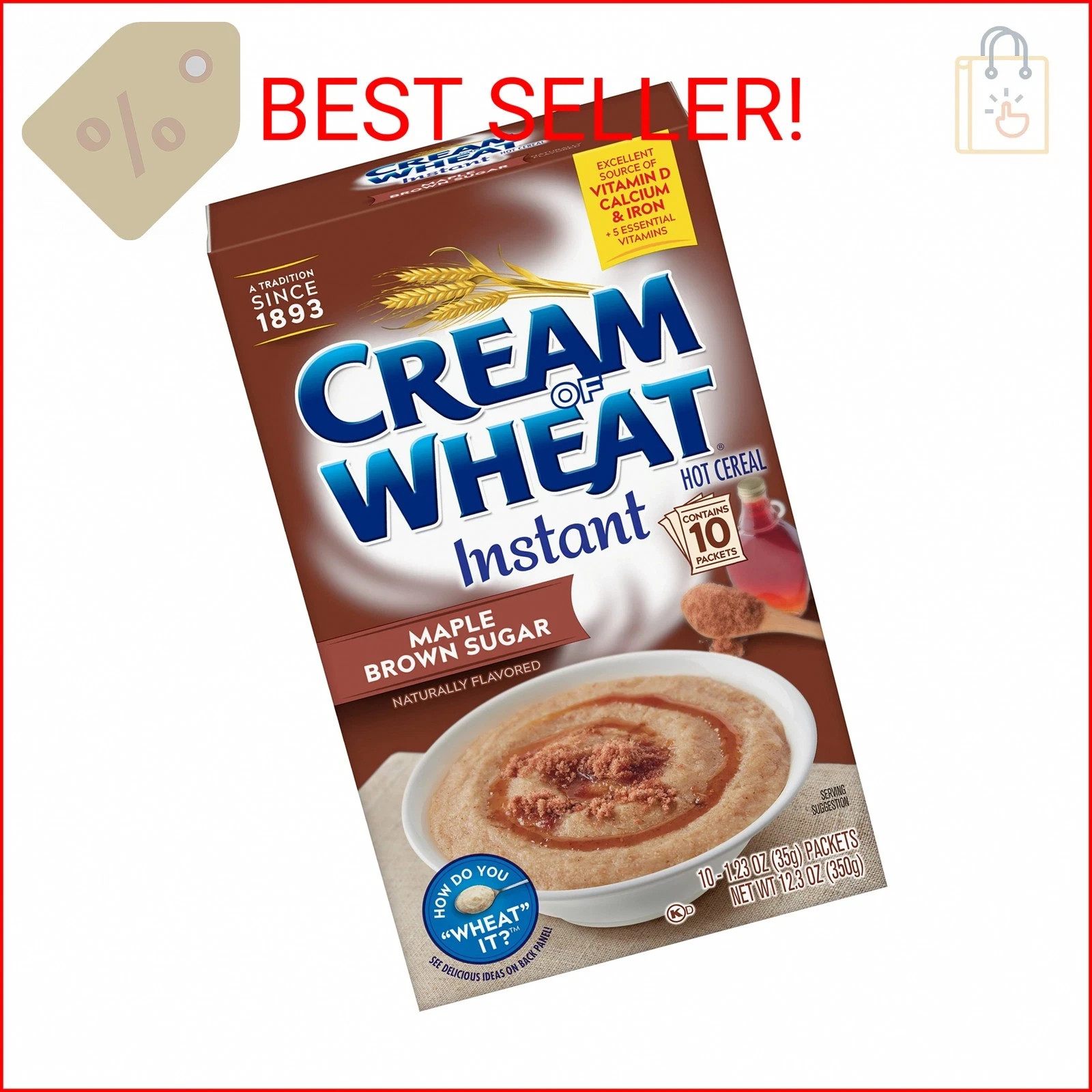 Cream of Wheat Instant Hot Cereal, Maple Brown Sugar, 1.23 Ounce, 10 Packets