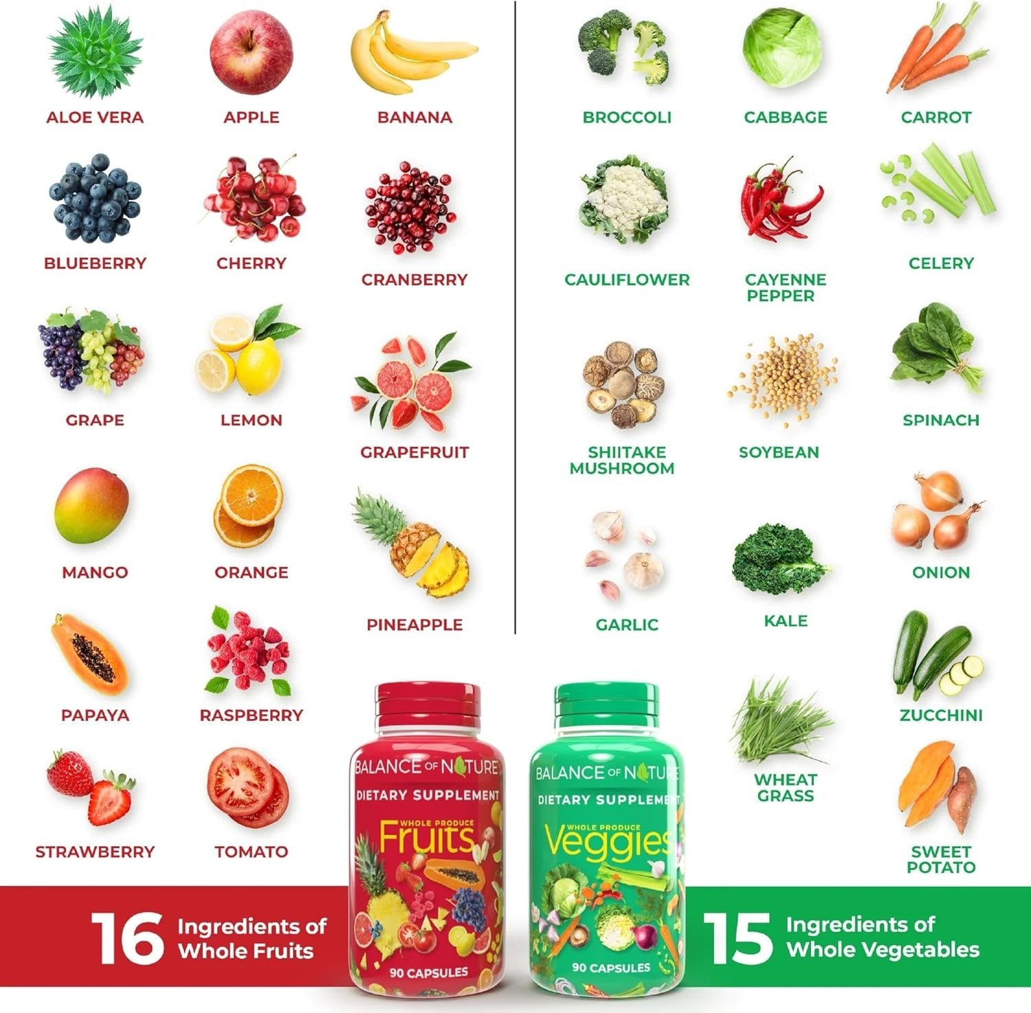 Balance of Nature Fruits & Veggies Capsules Whole Food Vegan 180 Count Set