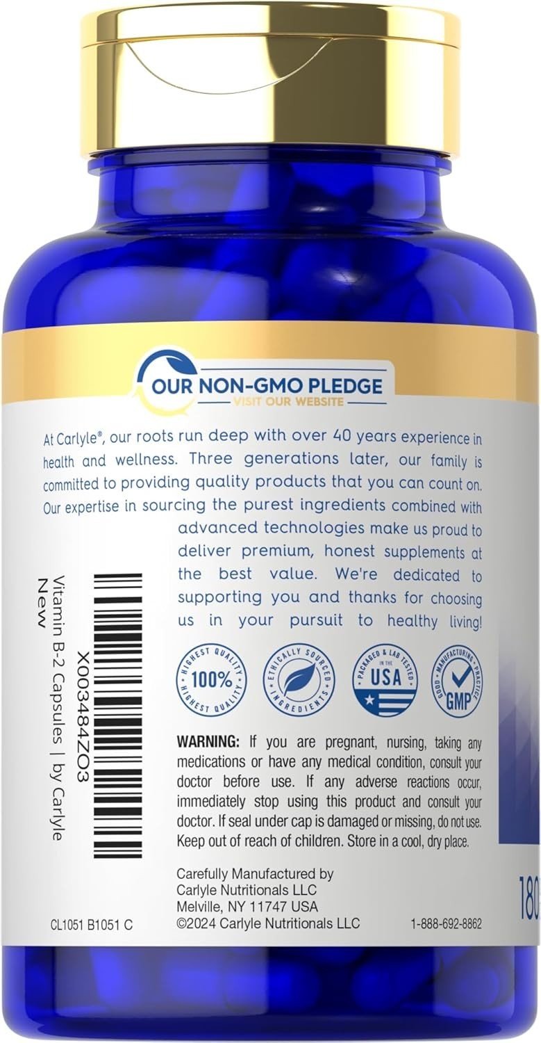 Vitamin B2 Riboflavin 400mg 180 Tablets Non GMO Gluten Free Supplement