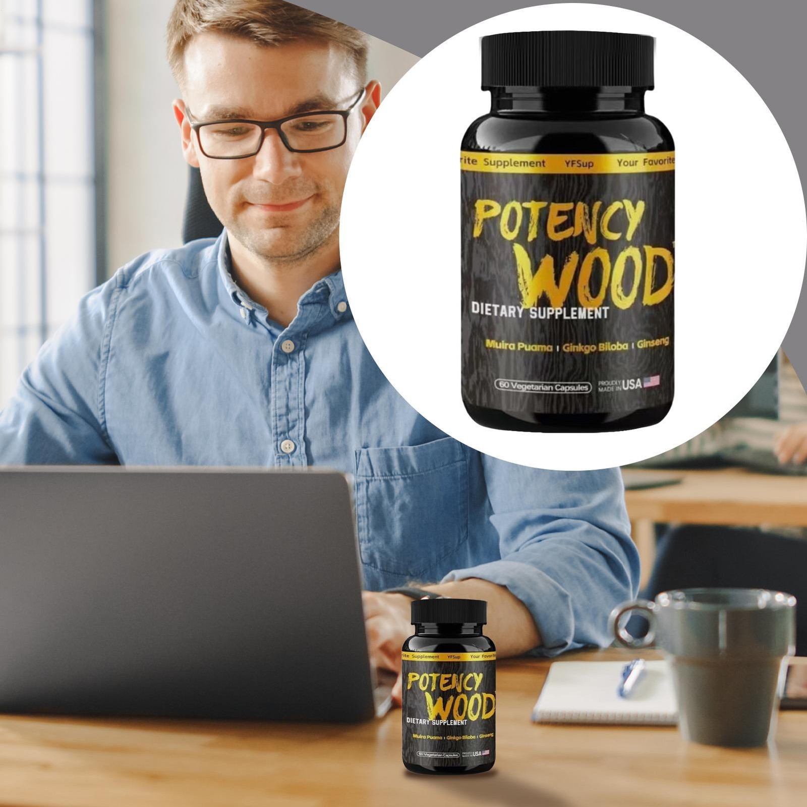 Potency Wood Dietary Supplement Muira Puama Ginko Biloba Ginseng 60 Capsules