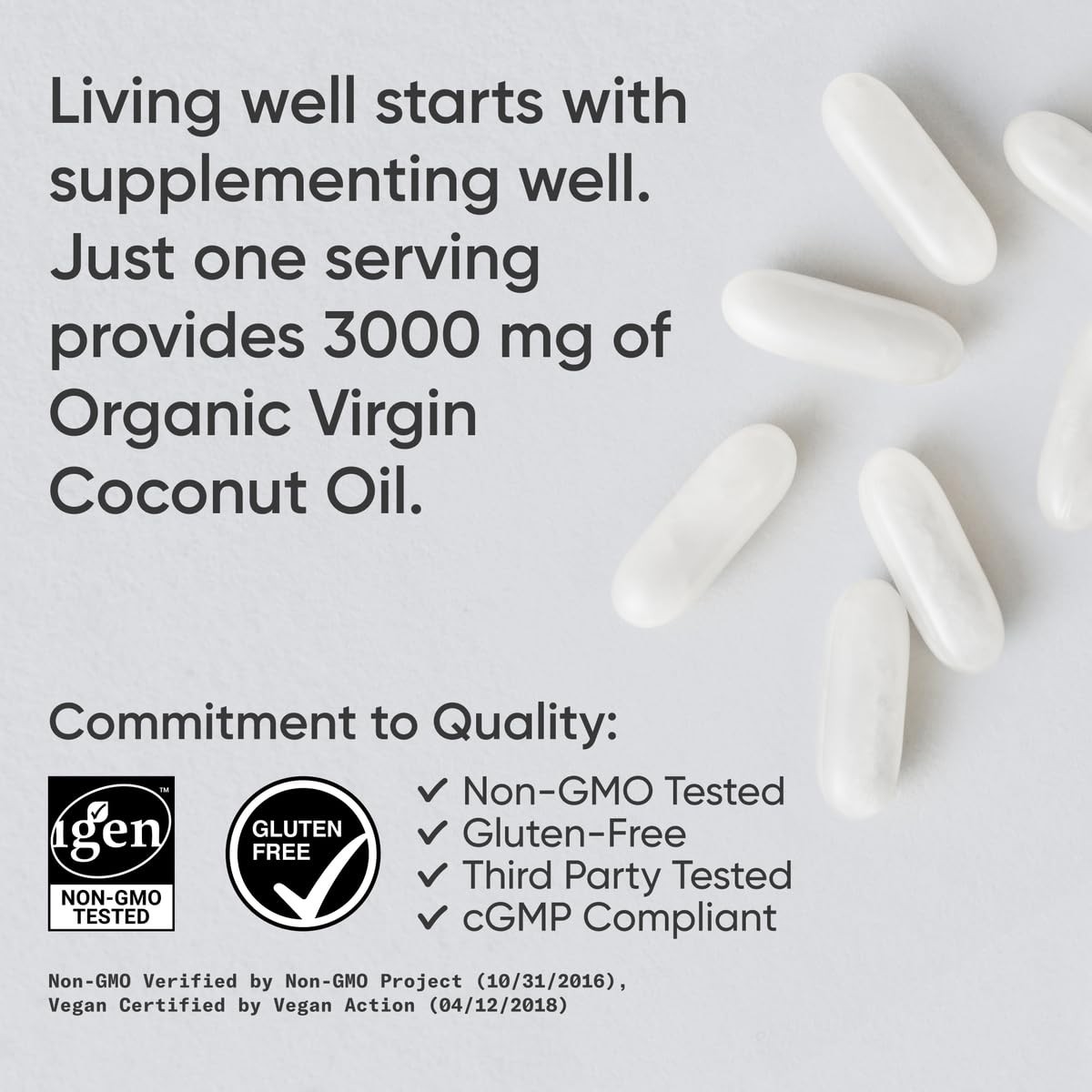 Organic Coconut Oil 3000mg Softgels | Cold-Pressed MCTs for Brain & Body Fuel |