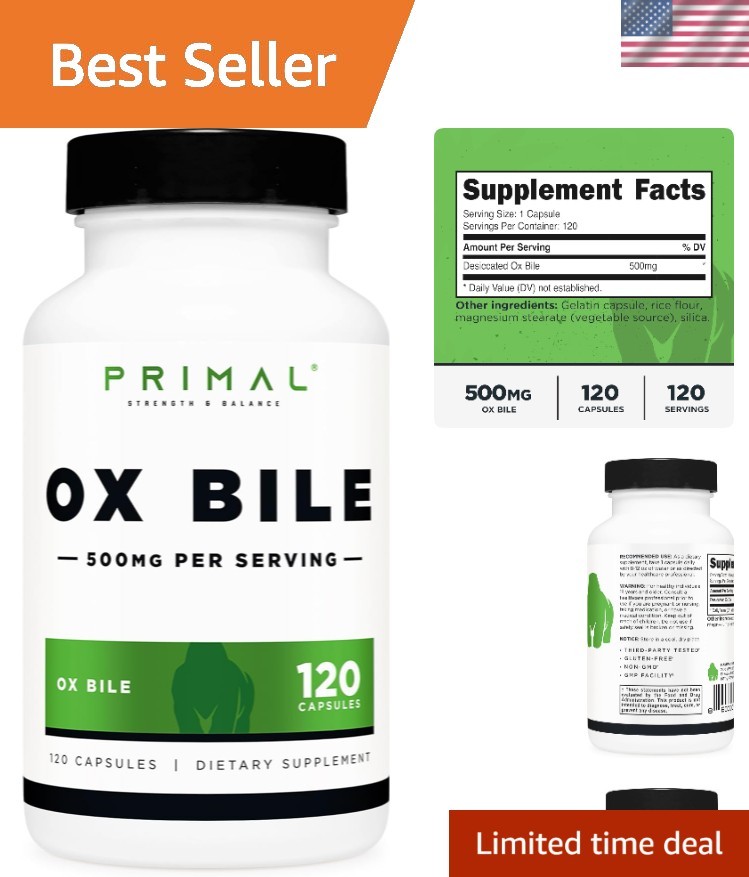 Ox Bile 120 Capsules, 500 MG per Serving – Gluten-Free, Non-GMO, Third-Party …