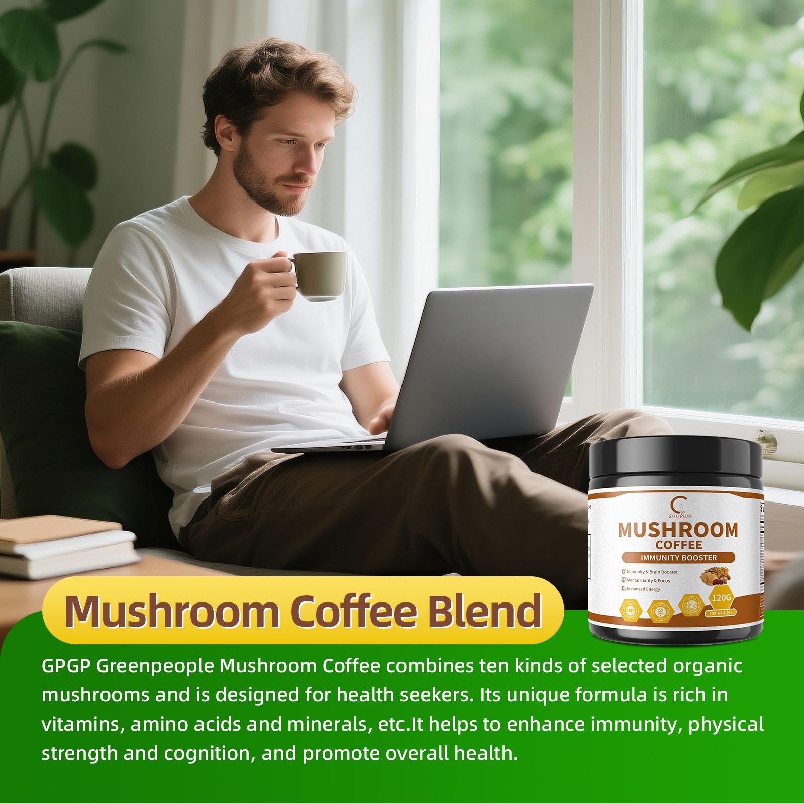 Lions Mane Mushroom Powder Instant Coffee with Lion’s Mane, Reishi, Chaga 120G