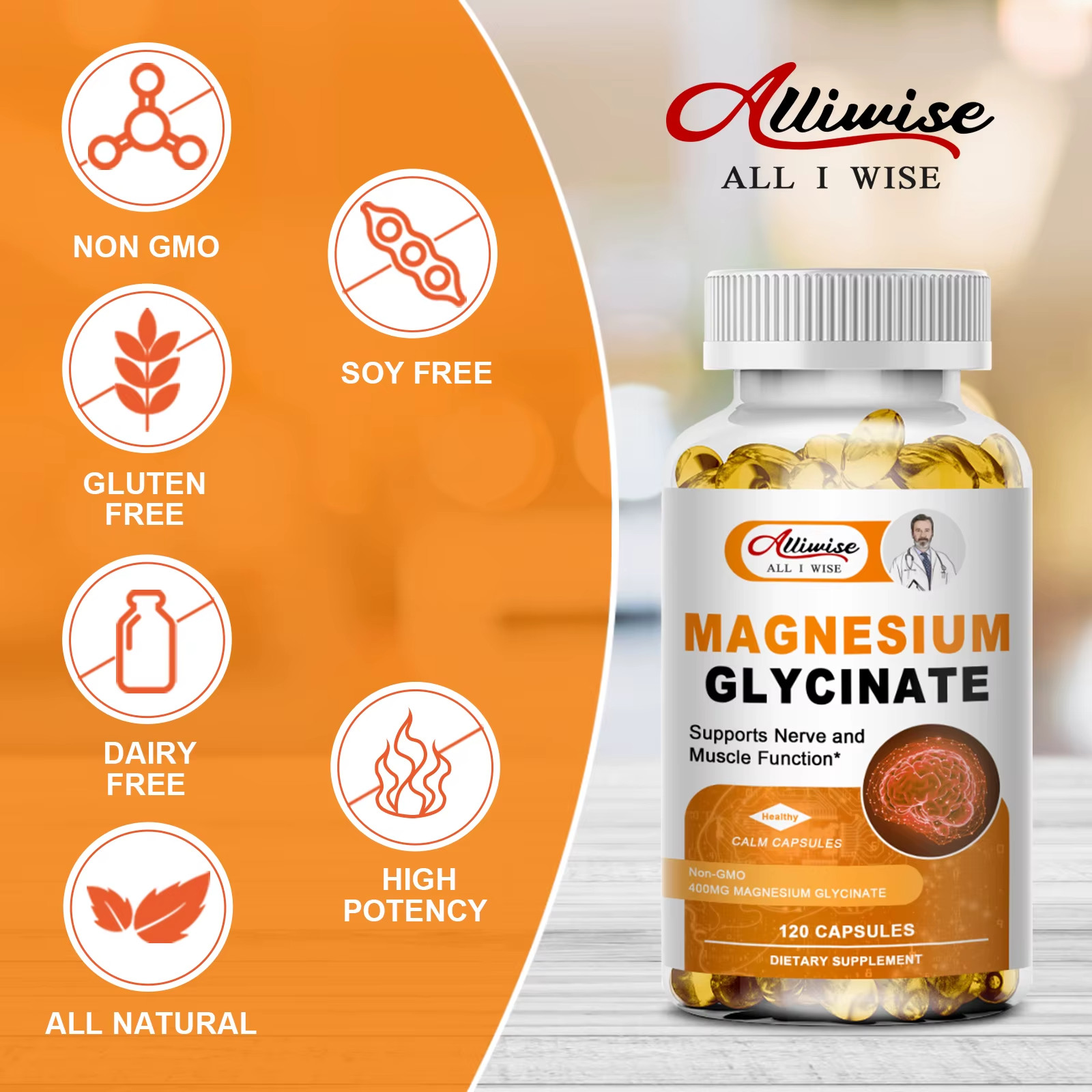 Magnesium Glycinate 500mg with Zinc, Vitamin D3 & B6, Non-GMO Veggie Capsules