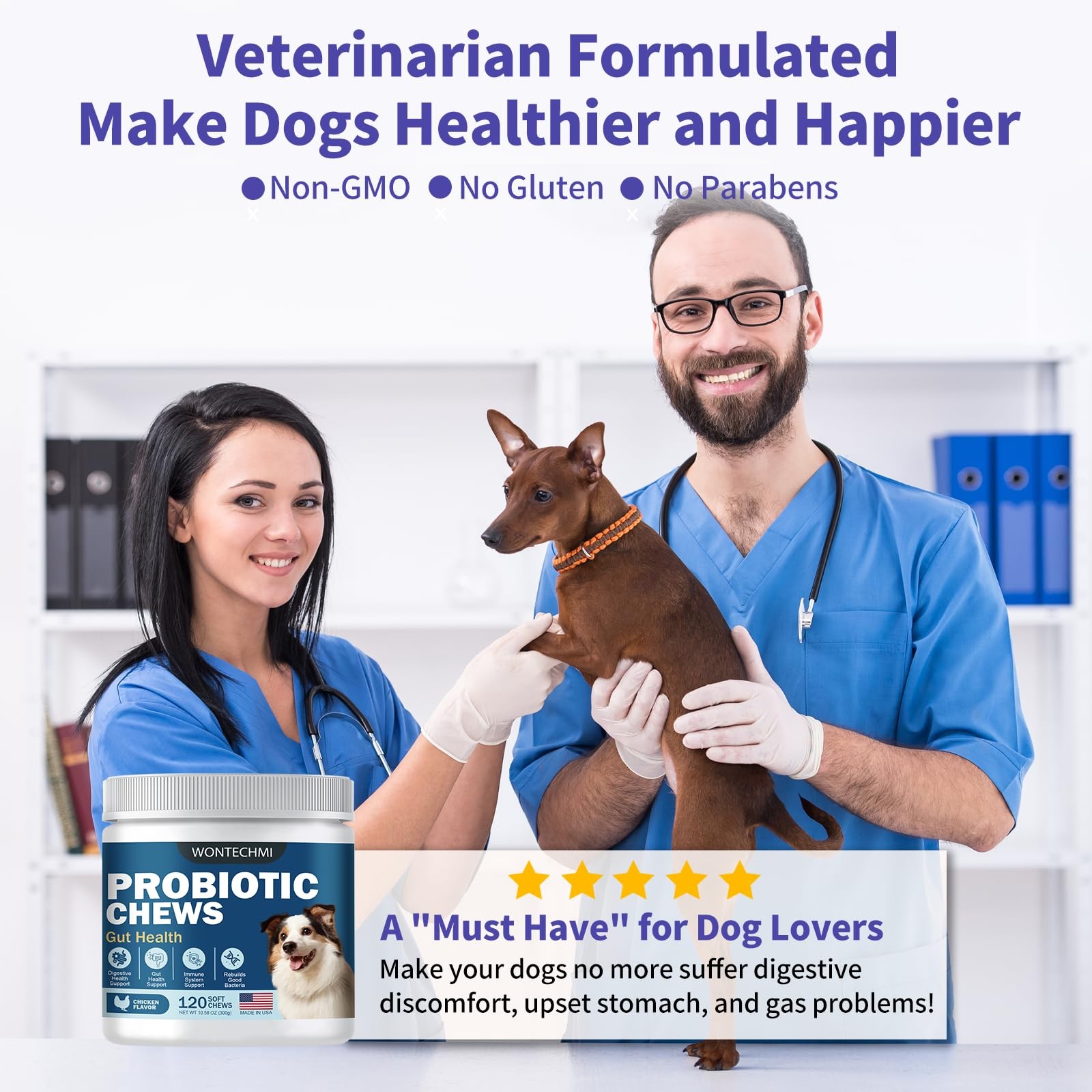 Probiotics for Dogs, Improve Itchy Skin 120 chews, brown