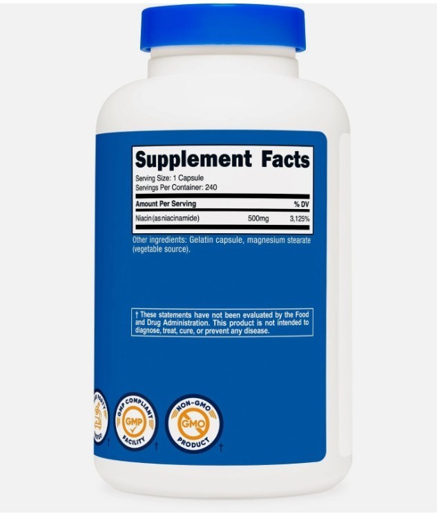 Nutricost Niacinamide (Vitamin B3) 500mg, 240 Capsules – Flush Free, Gluten Free