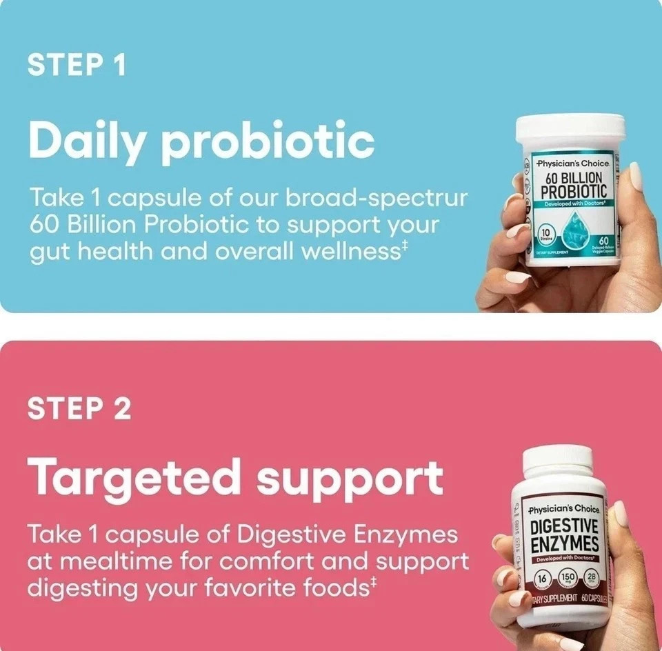 Physician’s Choice 60 Billion Probiotic & Digestive Enzymes Bundle USA SELLER-+