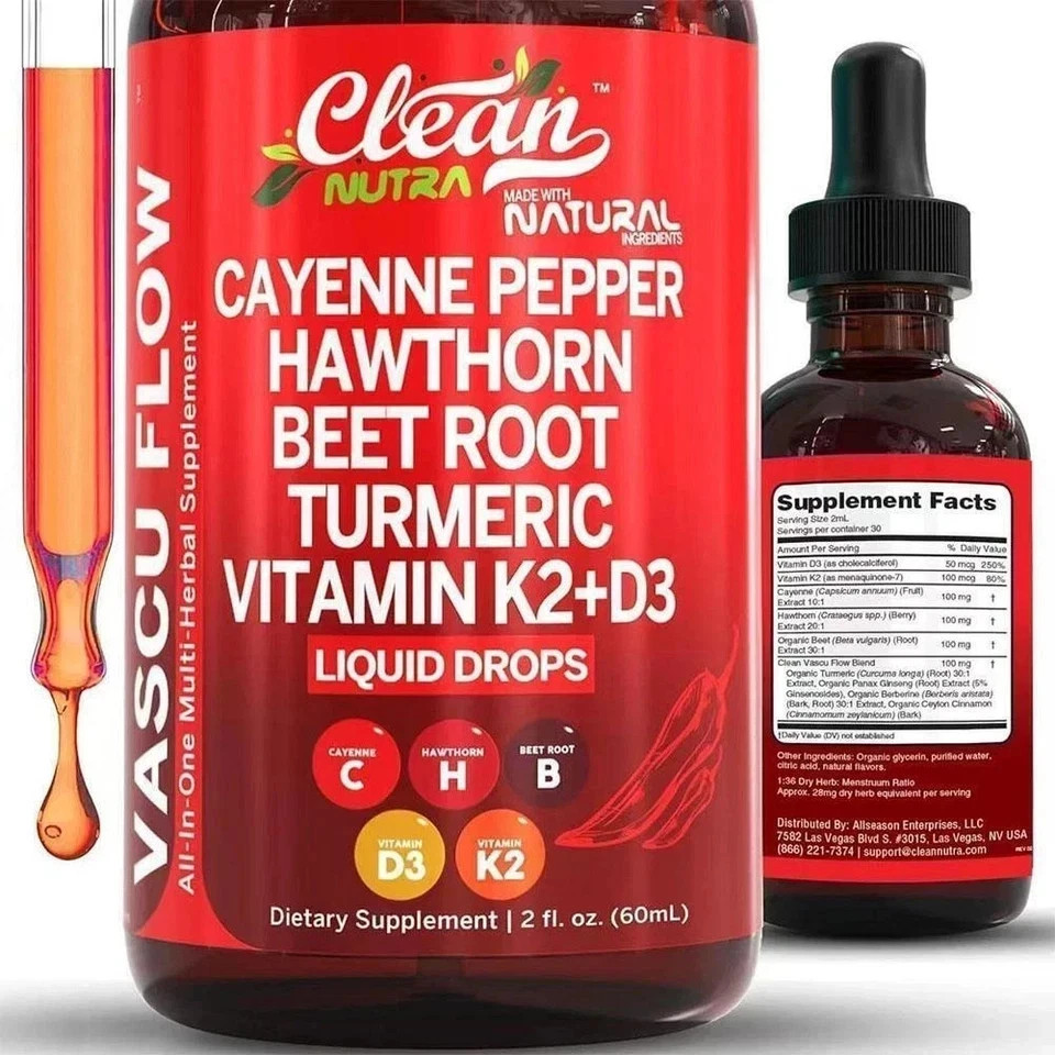 3Pack Cayenne Pepper Hawthorn Beet Root Turmeric Vitamin K2+D3 Liquid Drops