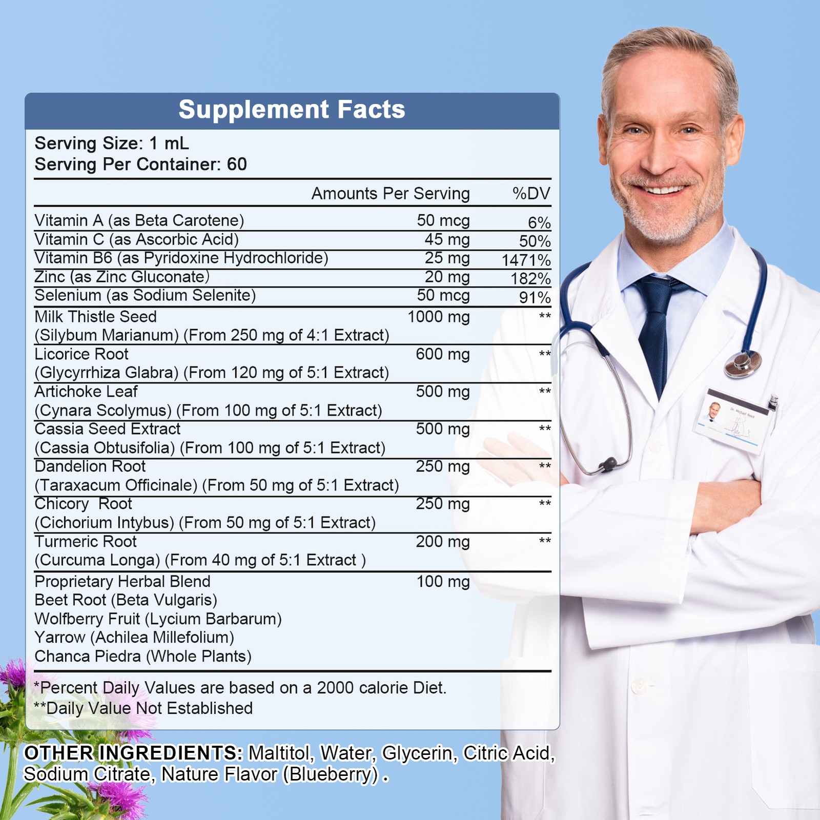 60ML Liver Support Milk Thistle Liquid Drops Vegan, Sugar & Alcohol-Free