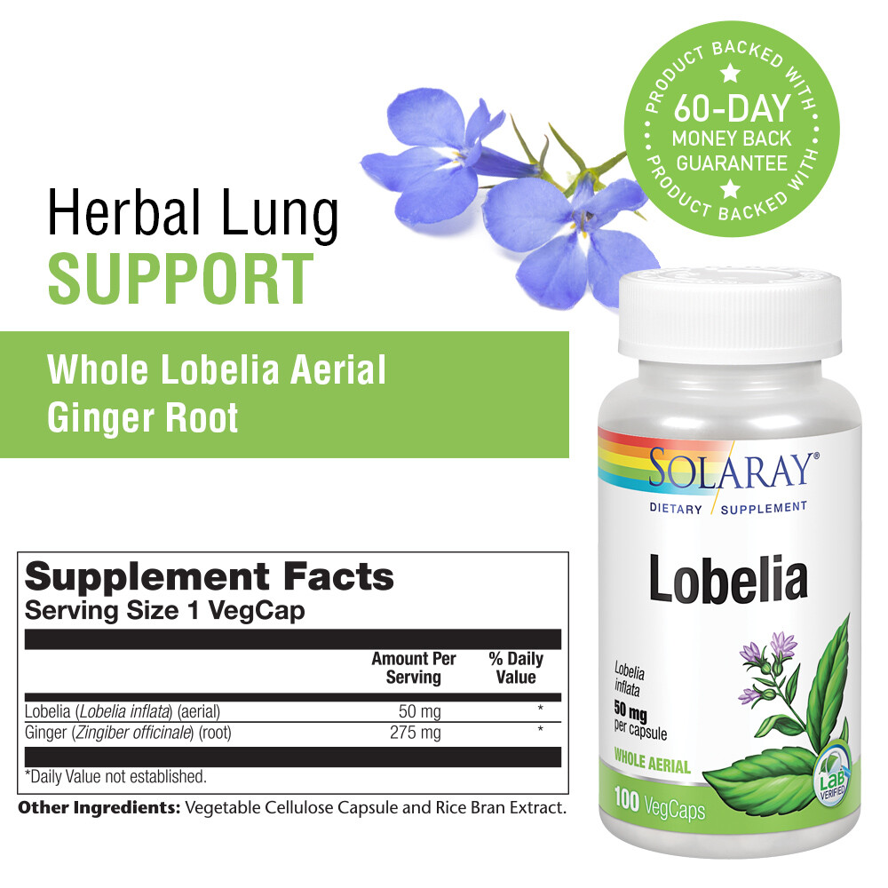 Solaray Lobelia Aerial 50mg | Non-GMO & Vegan | 100 VegCaps