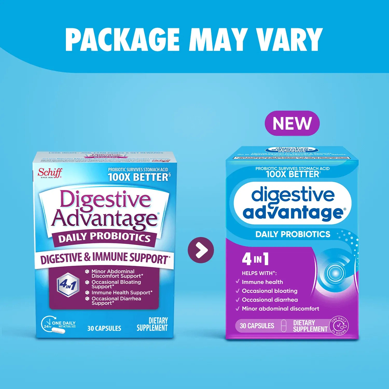 Schiff Digestive Advantage Daily Probiotic Supplement Immune Capsule 30 Ct 2PK