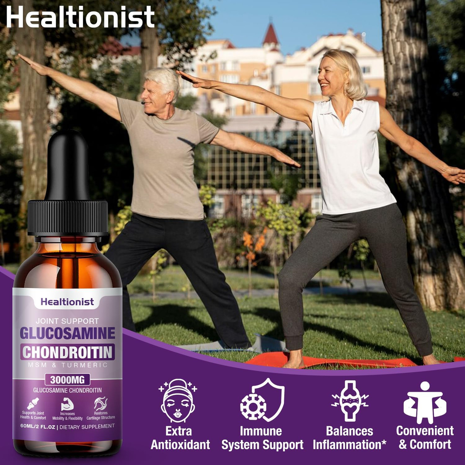 Liquid Joint Support Supplement 2 Pack Glucosamine Chondroitin MSM for Adults