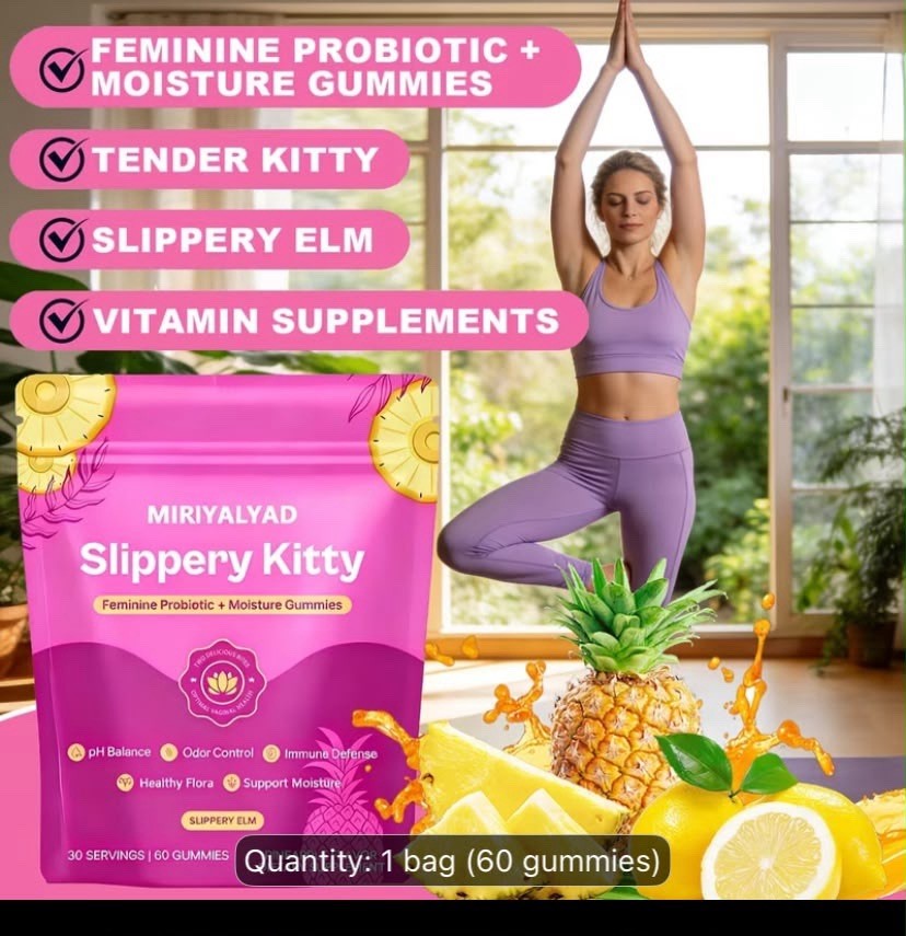 1pk Slippery Kitty Women’s Probiotic Gummies 60counts Pineapple Flavor Glue Free