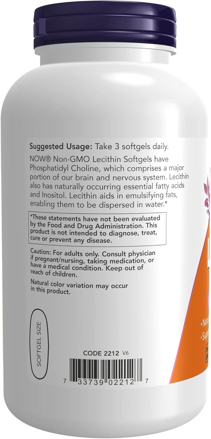 NOW Foods Supplements, Sunflower Lecithin 1200 mg with Phosphatidyl Choline, 100