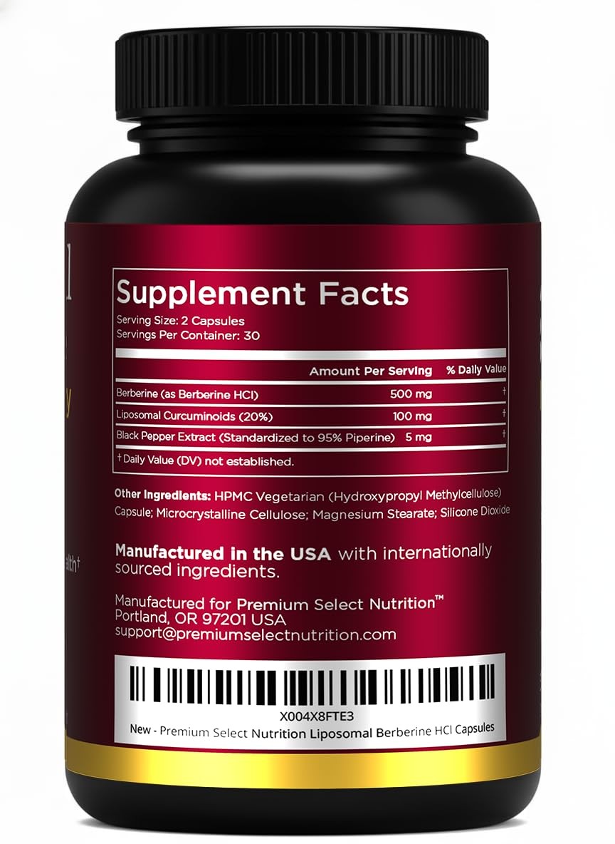 Premium Select Nutrition Liposomal Berberine HCL 60 Count (Pack of 1)
