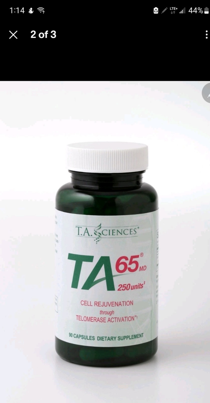 TA65MD, 250units, 90caps, Telomere Lengthen