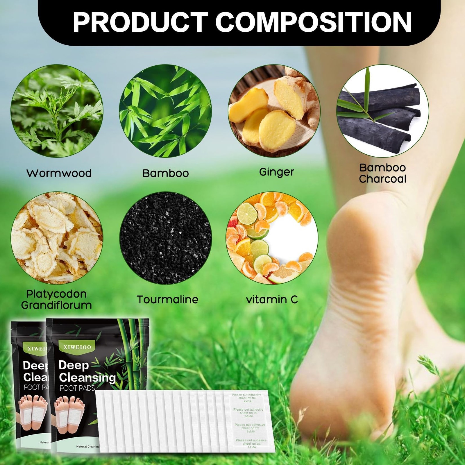 2 bags 100 Pack Foot Pads KIT Ginger Bamboo Patches Deep Cleansing