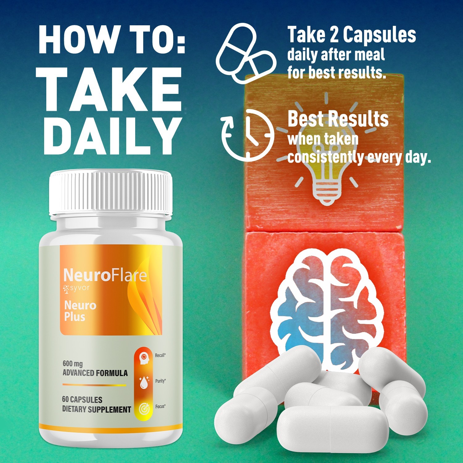 (5 Pack) Neuro Flare Nootropic All Natural Super Nerve Supplement 300 Capsules