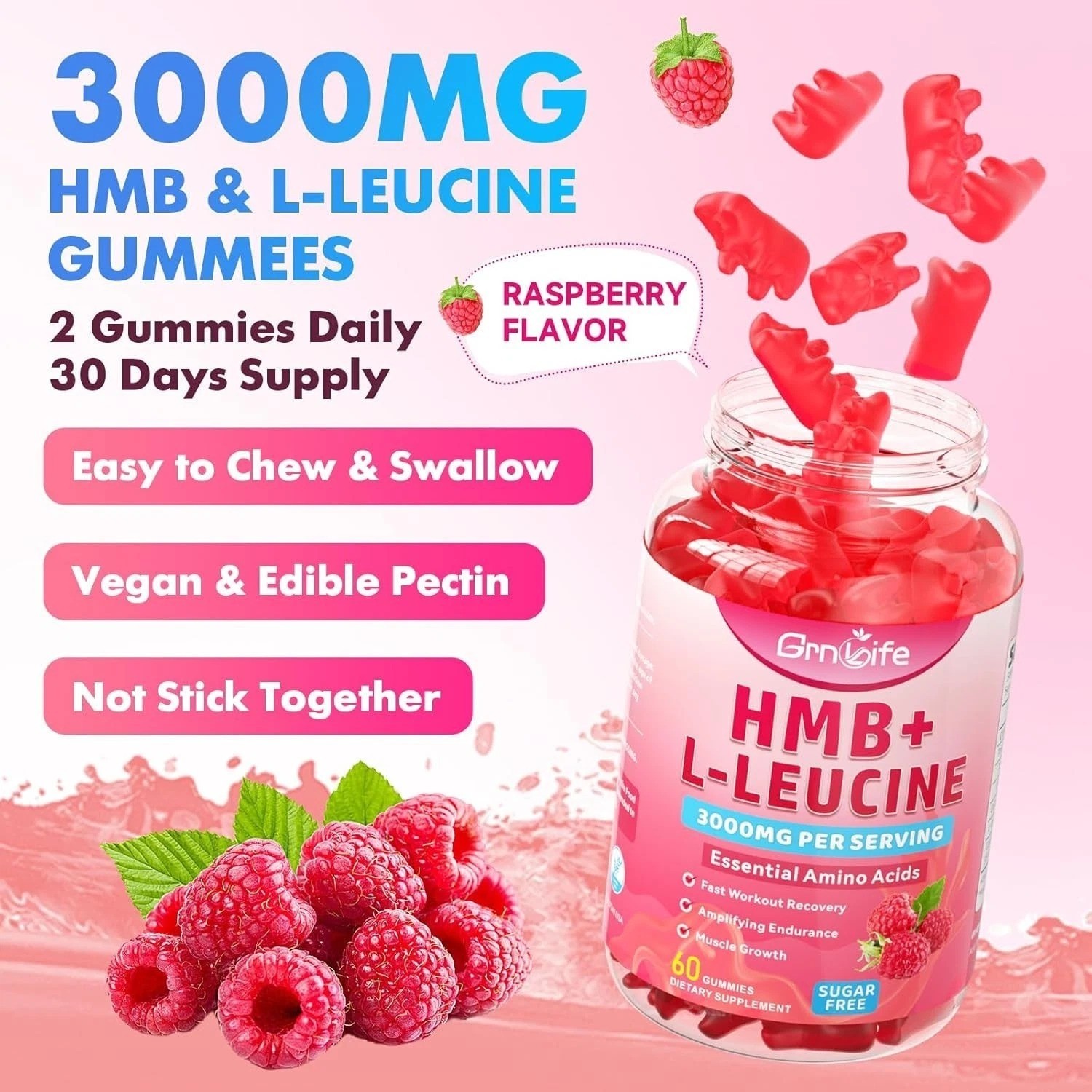 HMB and L-Leucine Gummies, HMB and Leucine Amino Acid for Adults & Elder, for Mu