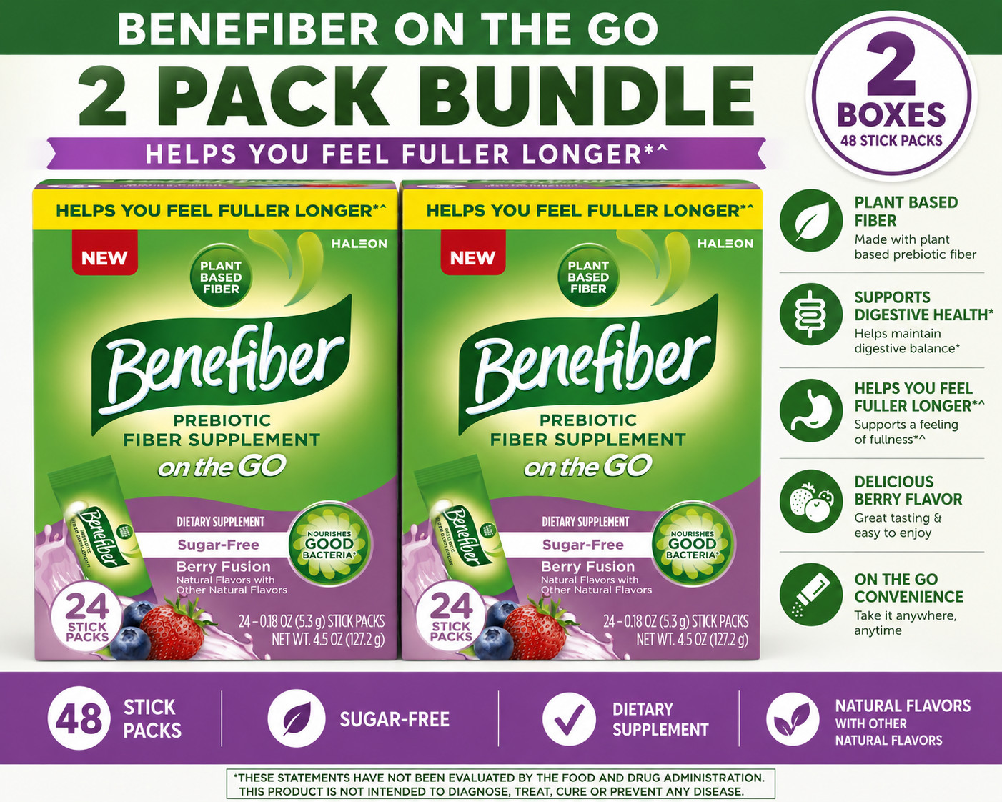 Benefiber On The Go Prebiotic G l p Friendly Fiber Supplement Powder 2 pack