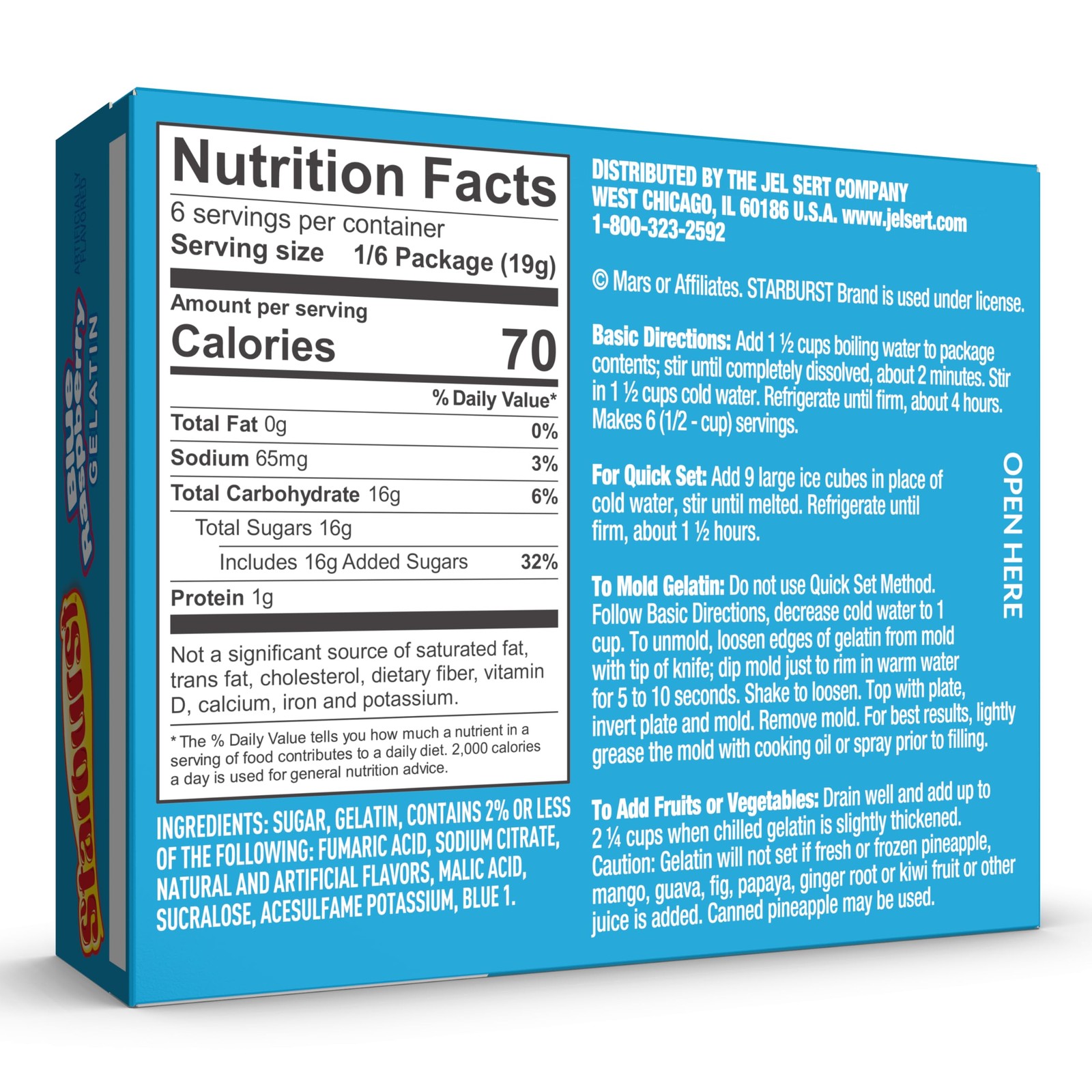 Starburst Gelatin – Blue Raspberry, 3.91 Ounce Box (Pack of 12)
