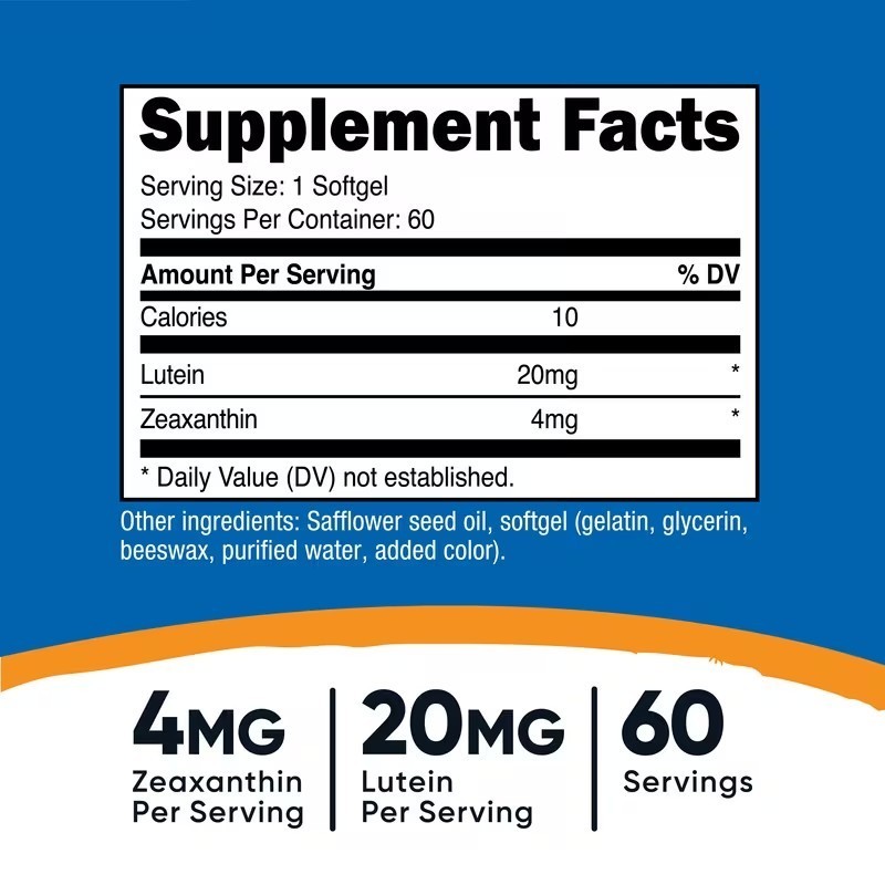 Nutricost Zeaxanthin with Lutein 20mg 60 Softgels Eye Support Non-GMO Fast Ship