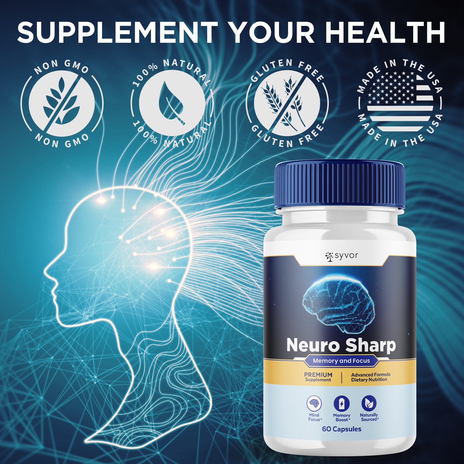 (3 Pack) Neuro Sharp Nootropic All Natural Formula Brain Supplement 180 Capsules