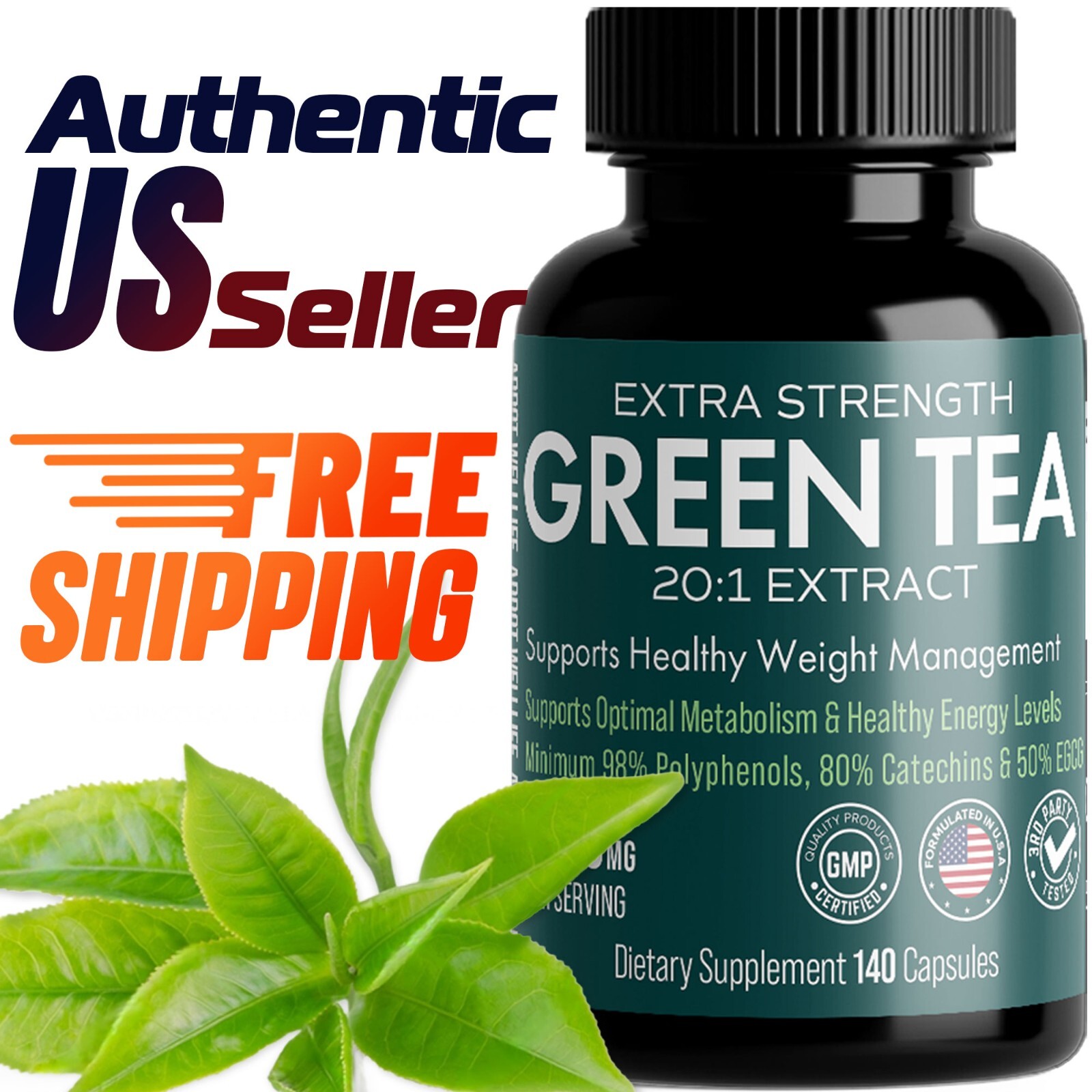 Extra Strength Green Tea 20:1 Extract, 6000 mg Strength, 140 Vegan Capsules