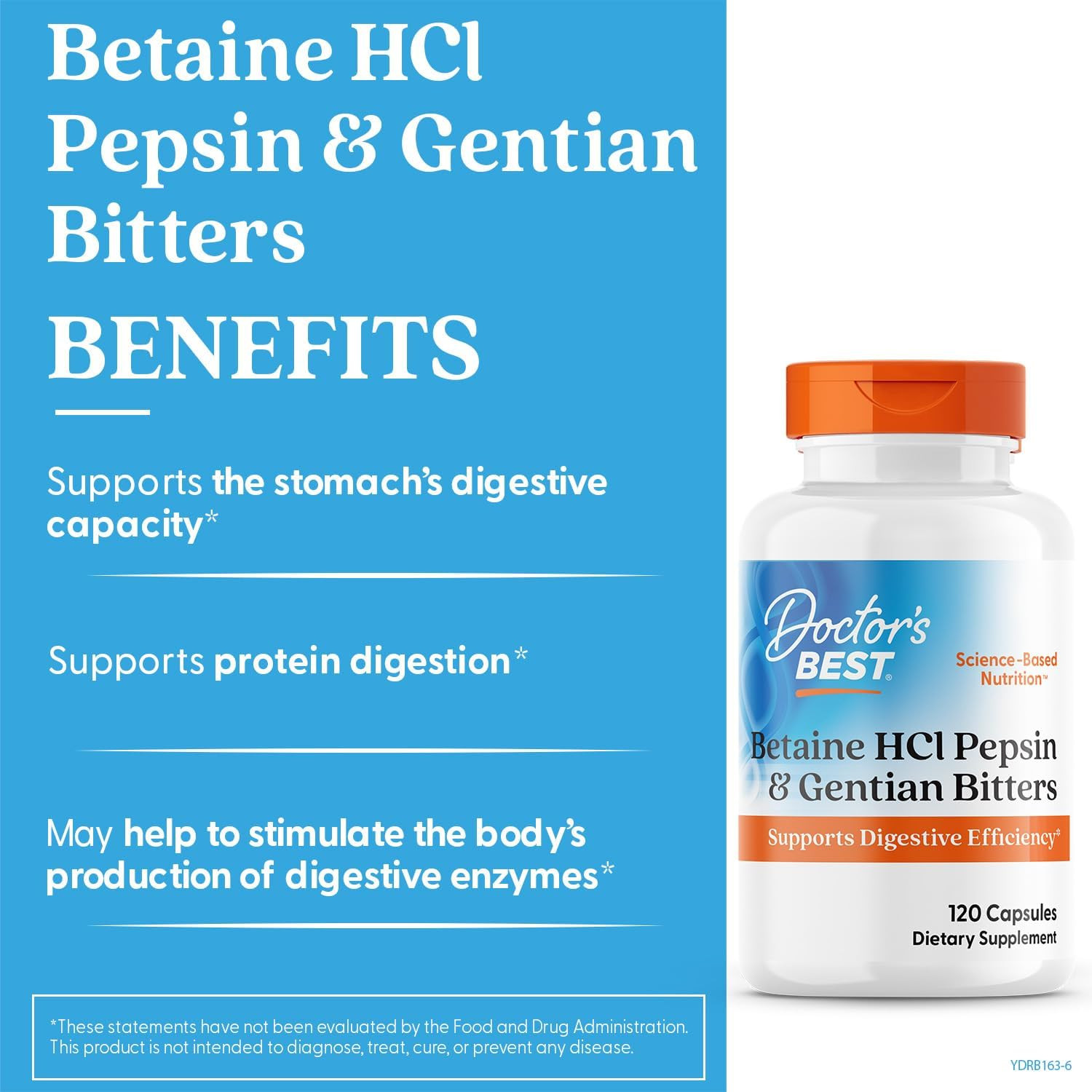 Betaine HCI Pepsin & Gentian Bitters, Digestive Enzymes for Protein Breakdown &
