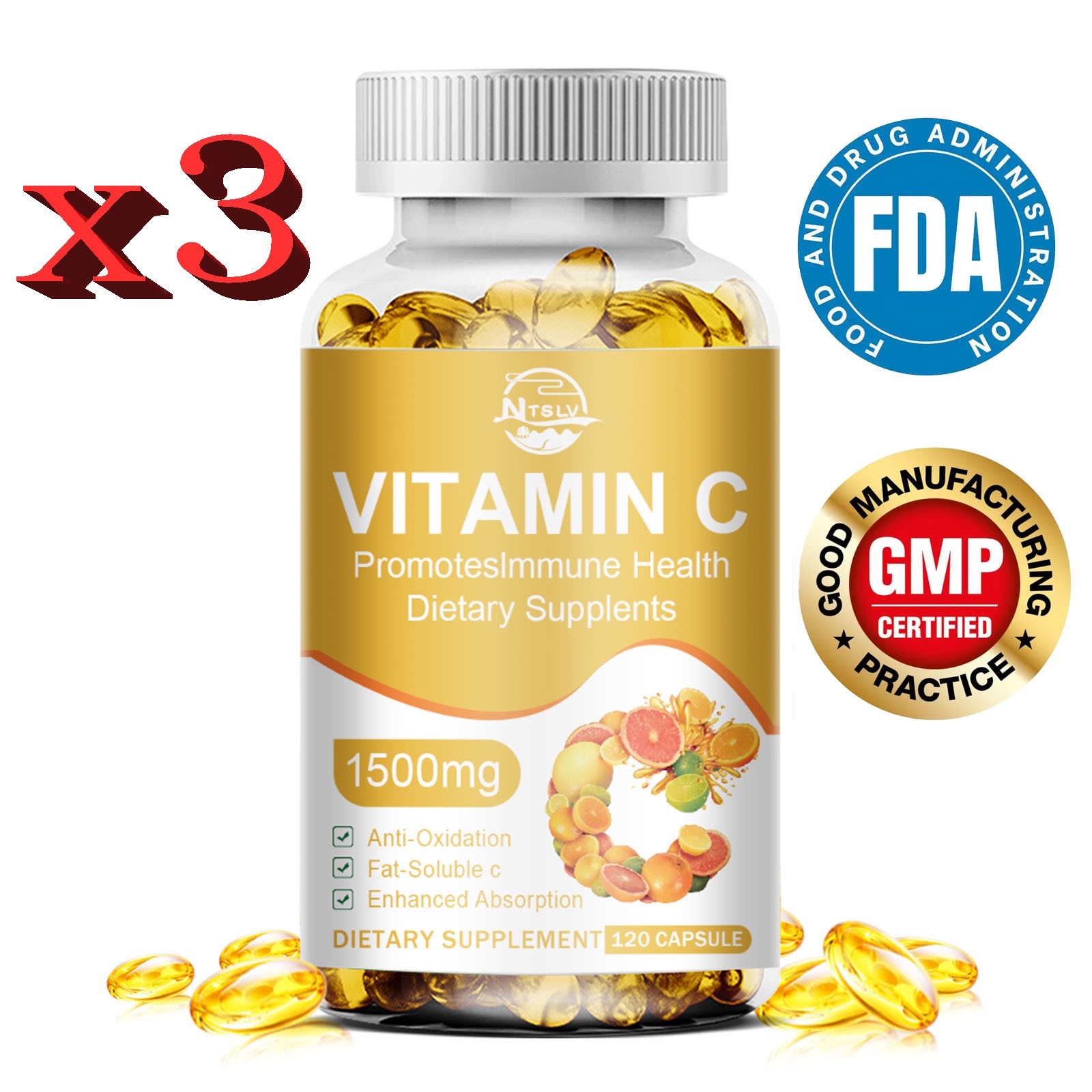 Vitamin C capsules help with antioxidant and improve cardiovascular health 120pc
