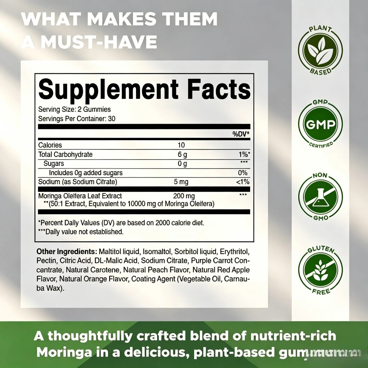 Vitamatic Moringa Gummies 10,000mg – Sugar Free for Natural Energy & Detox
