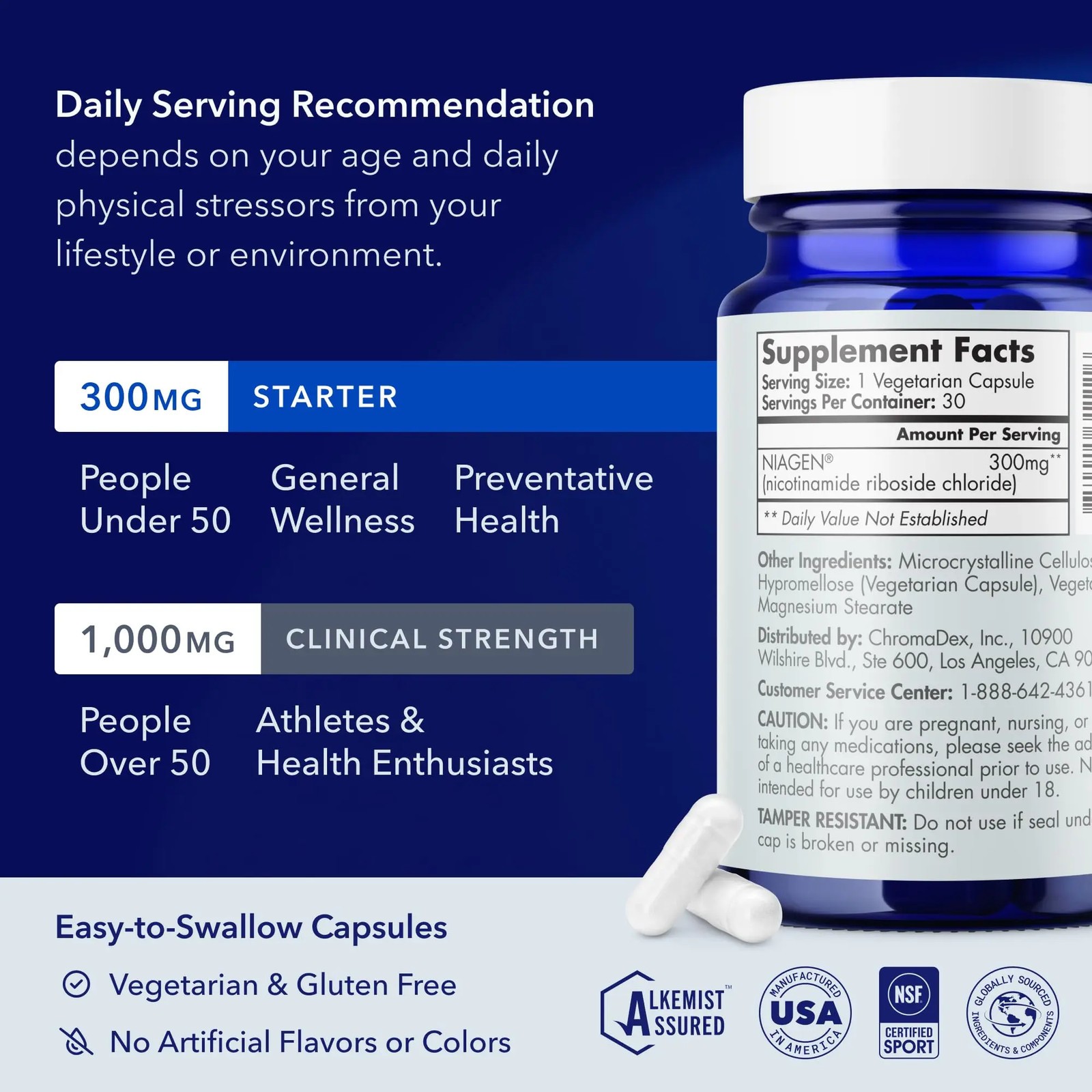 Tru Niagen NAD+ 300mg 3 Pack Brain Energy Metabolism Fitness Supplement Capsules
