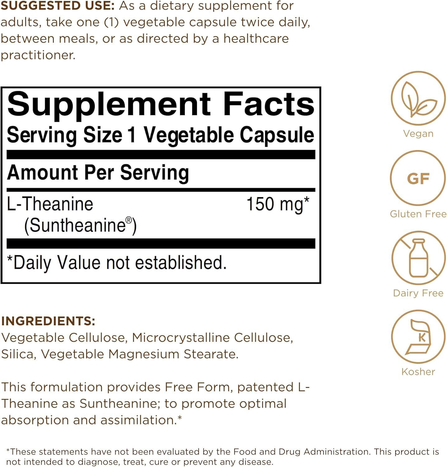 Solgar L-Theanine 150 mg – 60 Vegetable Capsules – Promotes Relaxation – Non-GMO