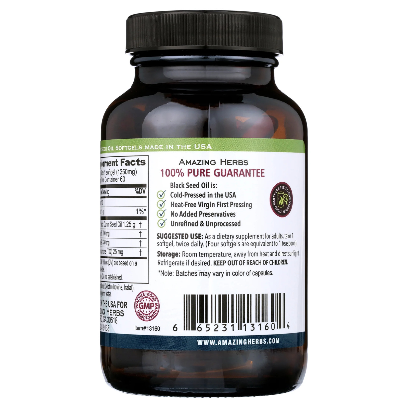 Premium Black Seed Oil Capsules – Cold Pressed – 60 Count,1250Mg