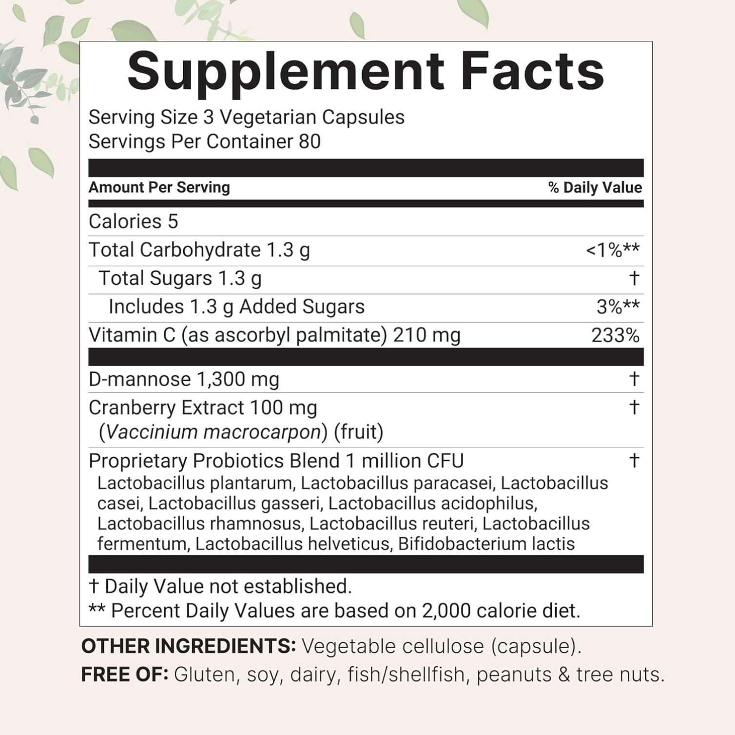 240 Pure D Mannose 1,300mg with Cranberry & Probiotics, 1 Million CFU Probiotics