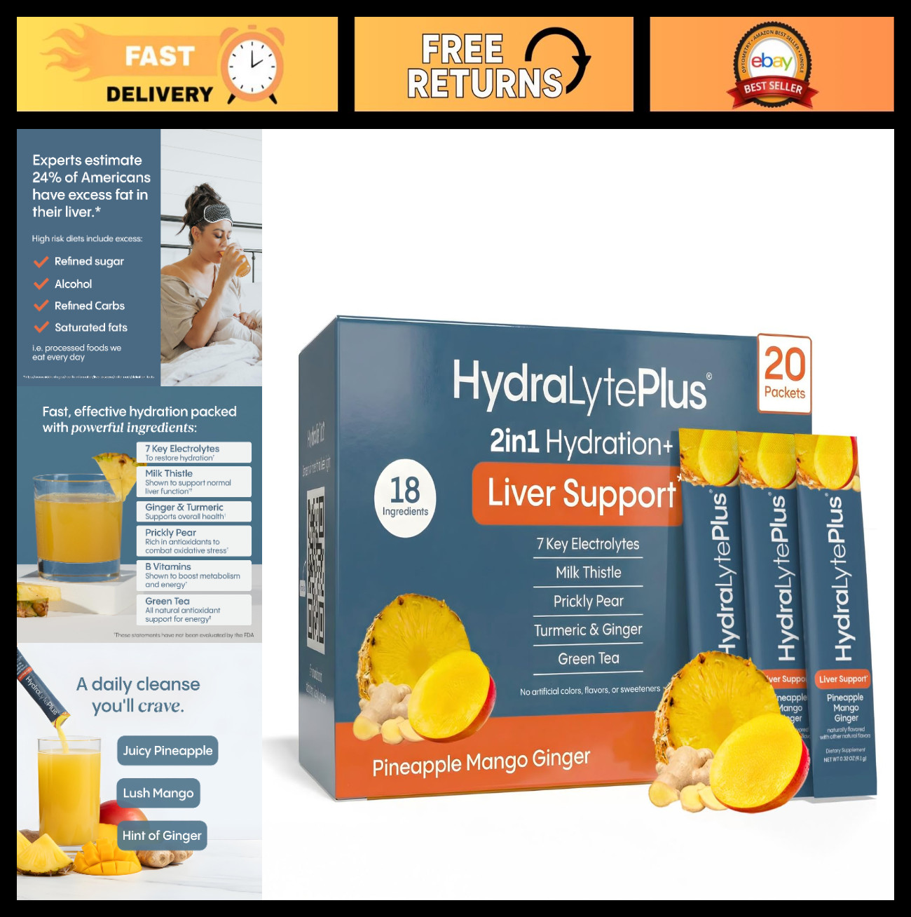 Liver Support Drink with Electrolytes, Milk Thistle, Pineapple Mango Flavor