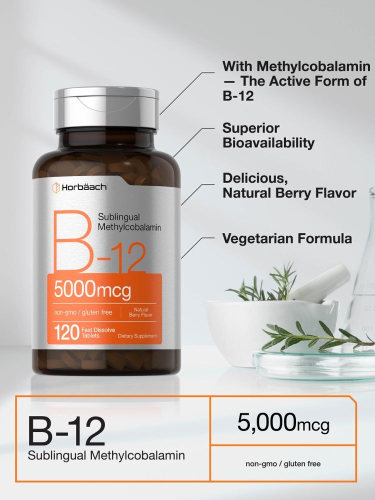 B12 Sublingual Methylcobalamin | 5000mcg | 120 Dissolvable Tablets | by Horbaach