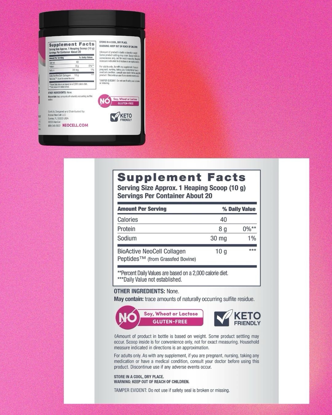 NeoCell Collagen Peptides Powder 7 Oz Pack of 2 Grass Fed Type 1 & 3