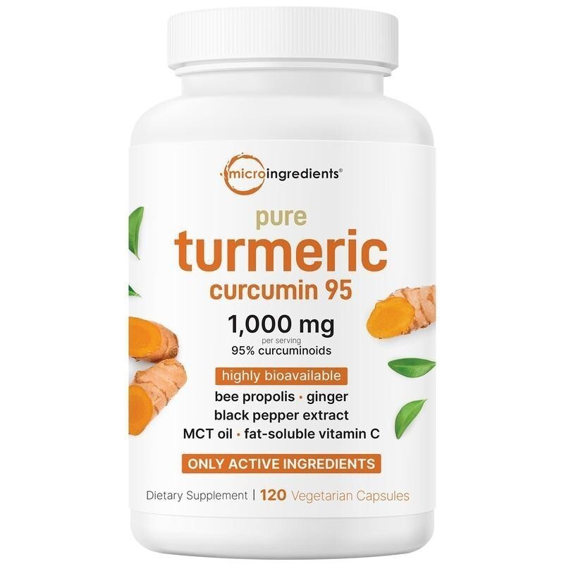 Curcumin Turmeric 95% – 1000mg with Ginger, Black Pepper, MCT – 120 Veggie Caps