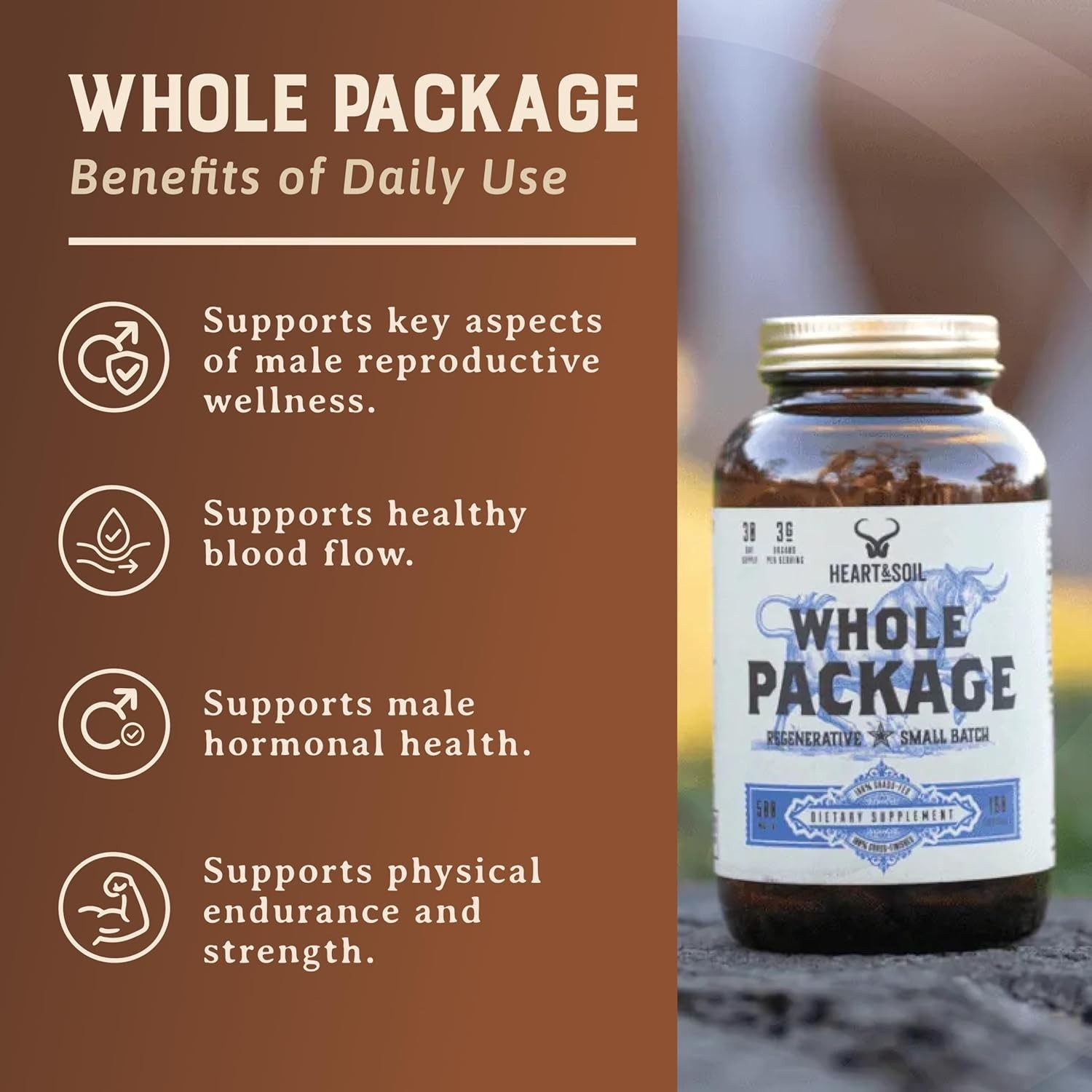 Heart & Soil Whole Package – Grass-Fed Testicle, Liver & Blood Extract 180 Caps