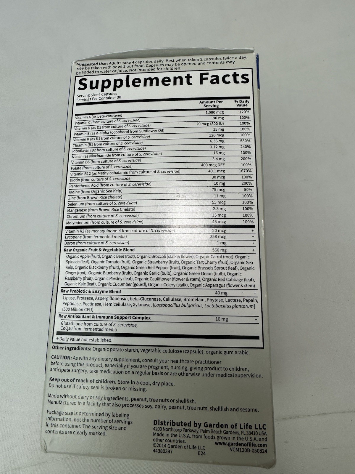 Garden of Life Vitamin Code Men Whole Food Multivitamin 120 Capsules