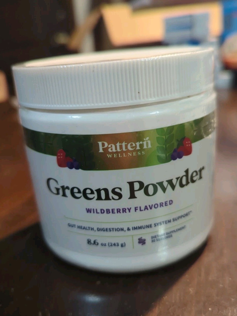 Pattern Wellness Greens Powder Superfood 30 Servings Wildberry BB 12/2025